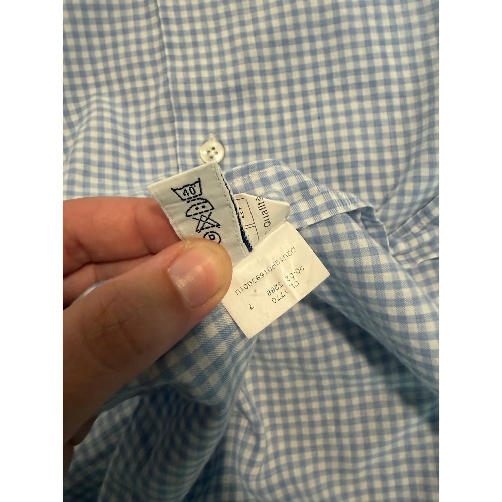 Barba Napoli Mens Gingham Button Down Shirt Blue White Cotton Italy Size L - Picture 8 of 13
